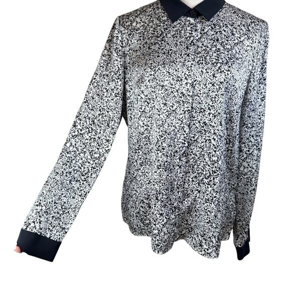 Lafayette 148 New York Black & Silver 100% Silk Long Sleeve Button Up Blouse - Picture 4 of 12